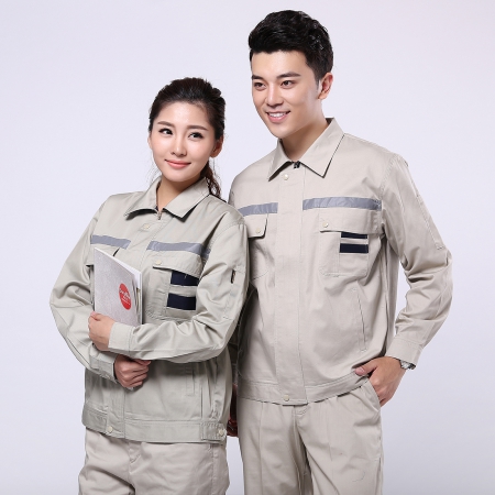 米色拼藏青工装工作服定做AC112